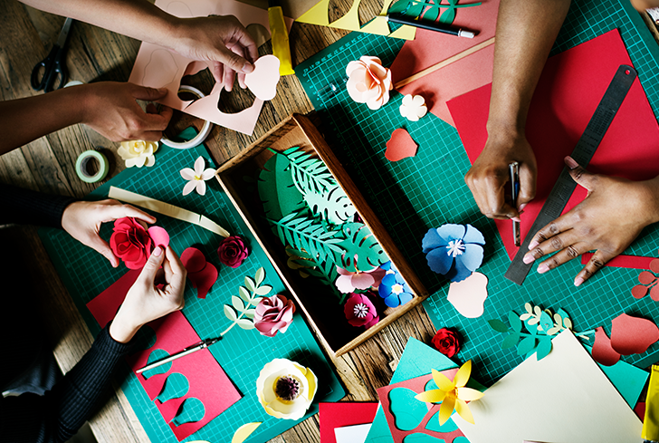 people-making-paper-flowers-craft-art-work-handicraft